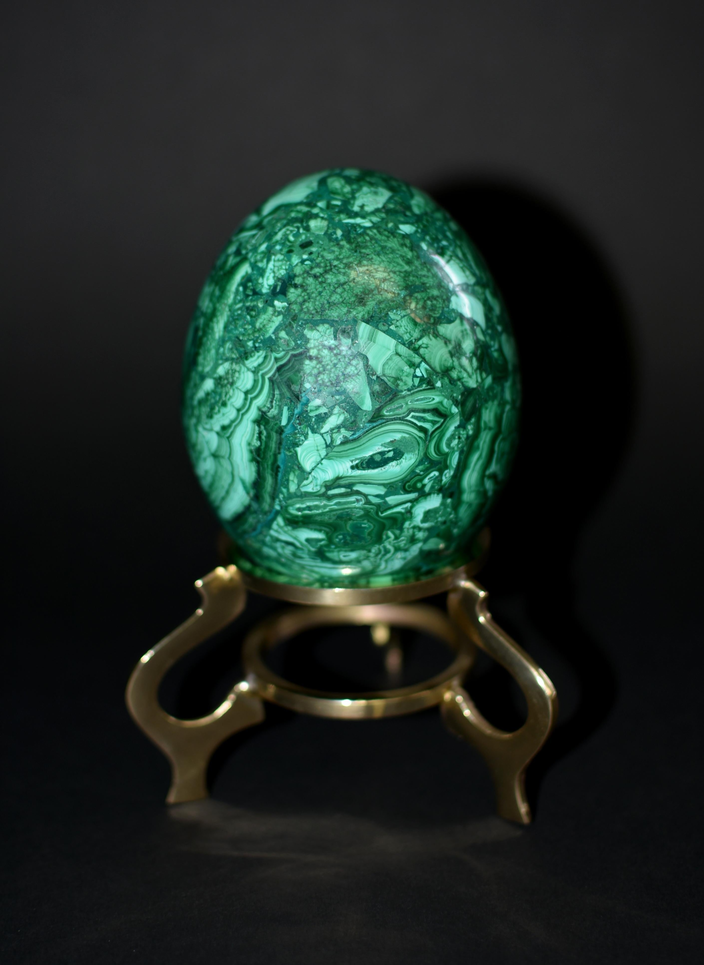 Two Large Malachite Eggs on Brass Stands For Sale 6