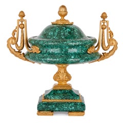 Two Malachite Tazza Vases with Gilt Bronze Mounts