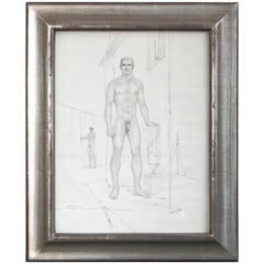 "Two Male Nudes," Early and Unusual Midcentury Drawing by John Lear