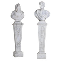 Antique Two Marble Busts, 18th Century