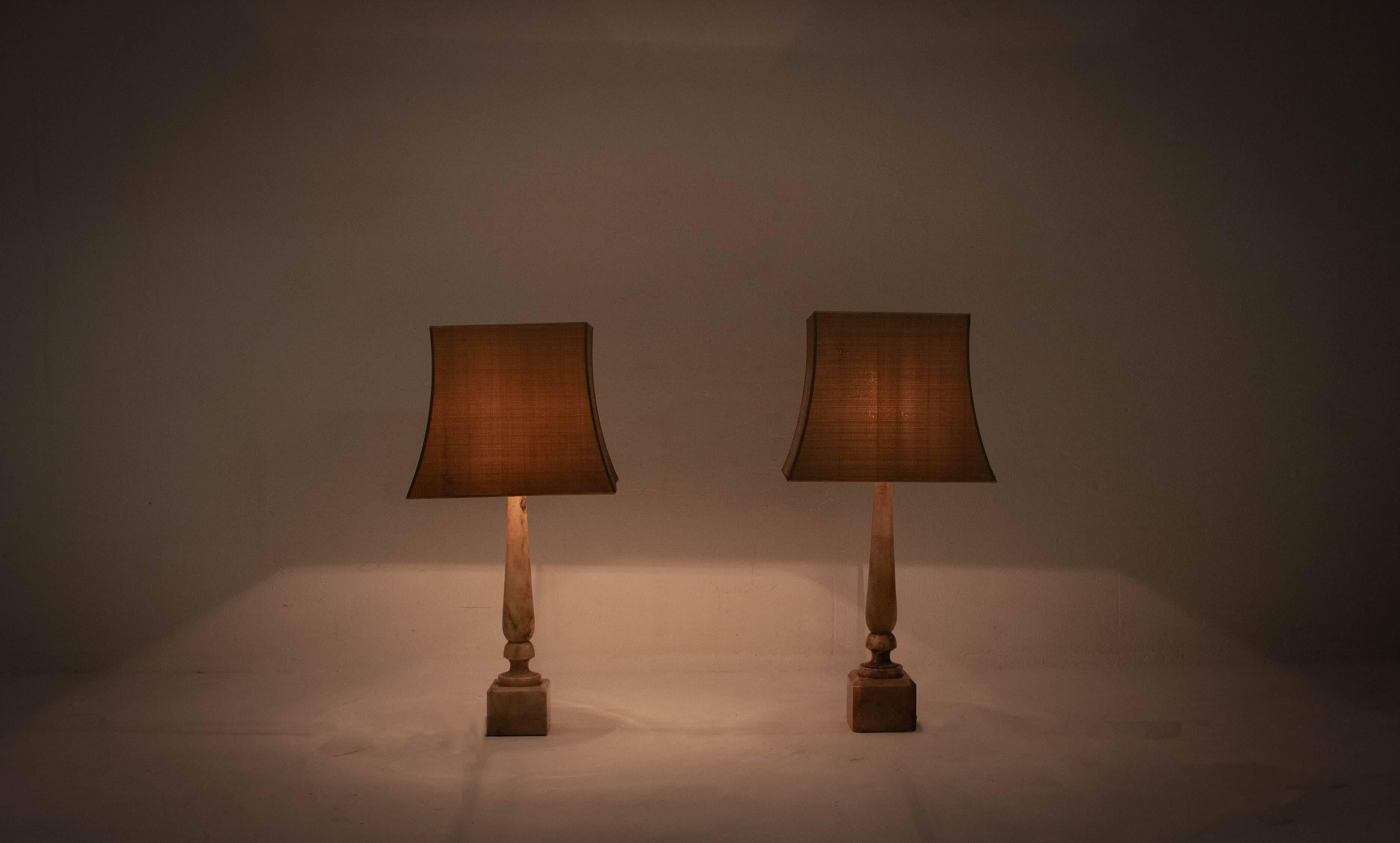 French Two Marble Table Lamps