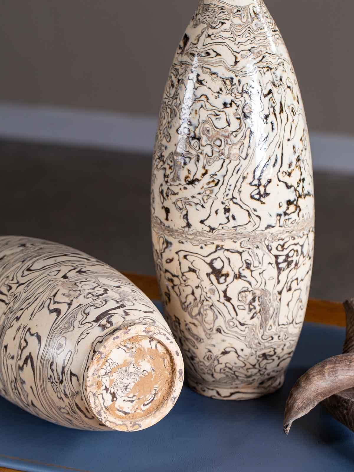Two Marble Ware Pattern Handmade Modern Pottery Vases Slender Profile 4
