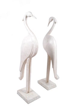 Two Marquis Collection of Beverly Hills Birds White Ivory Stone and Fossil Stone