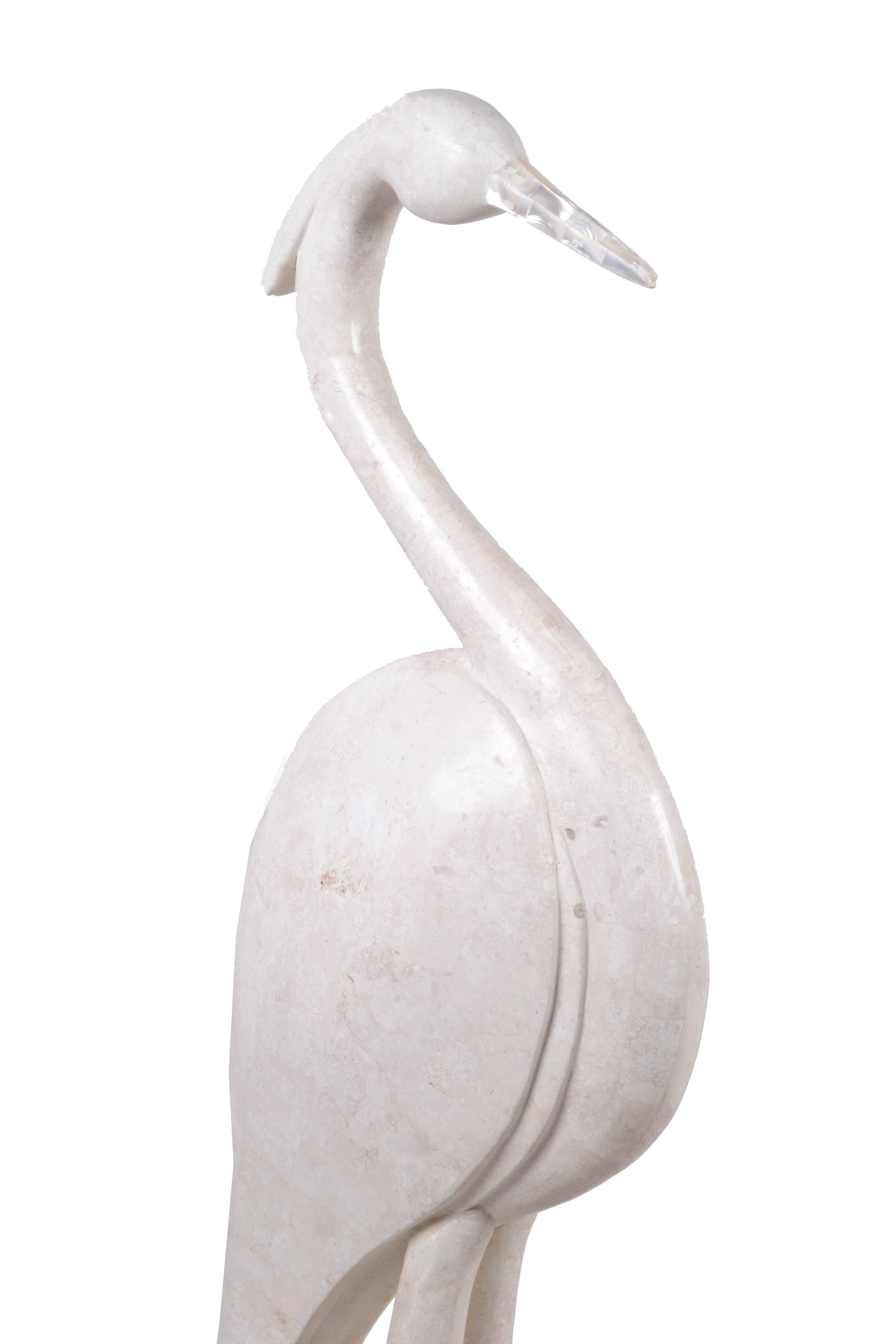 Mid-Century Modern Deux oiseaux de la collection Marquis de Beverly Hills, pierre blanche ivoire et pierre fossile en vente