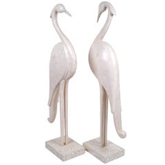 Two Marquis Collection of Beverly Hills Birds White Ivory Stone and Fossil Stone