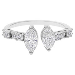 Two Marquise Cut SI Clarity HI Color Natural Diamond Open Ring 14k White Gold