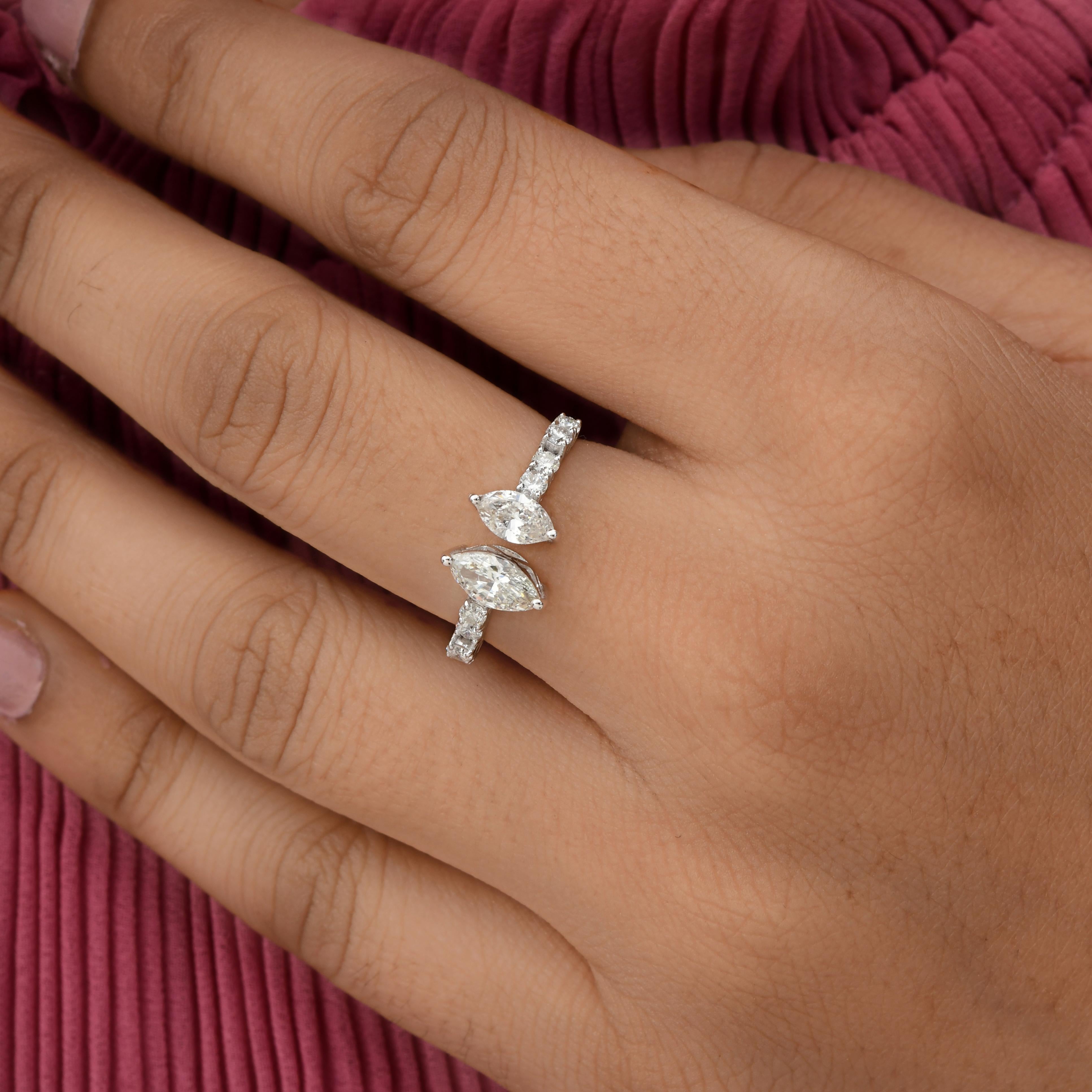 Im Angebot: Zwei Marquise Schliff SI Klarheit HI Farbe Natürlicher Diamant Offener Ring 18k Weißgold () 2