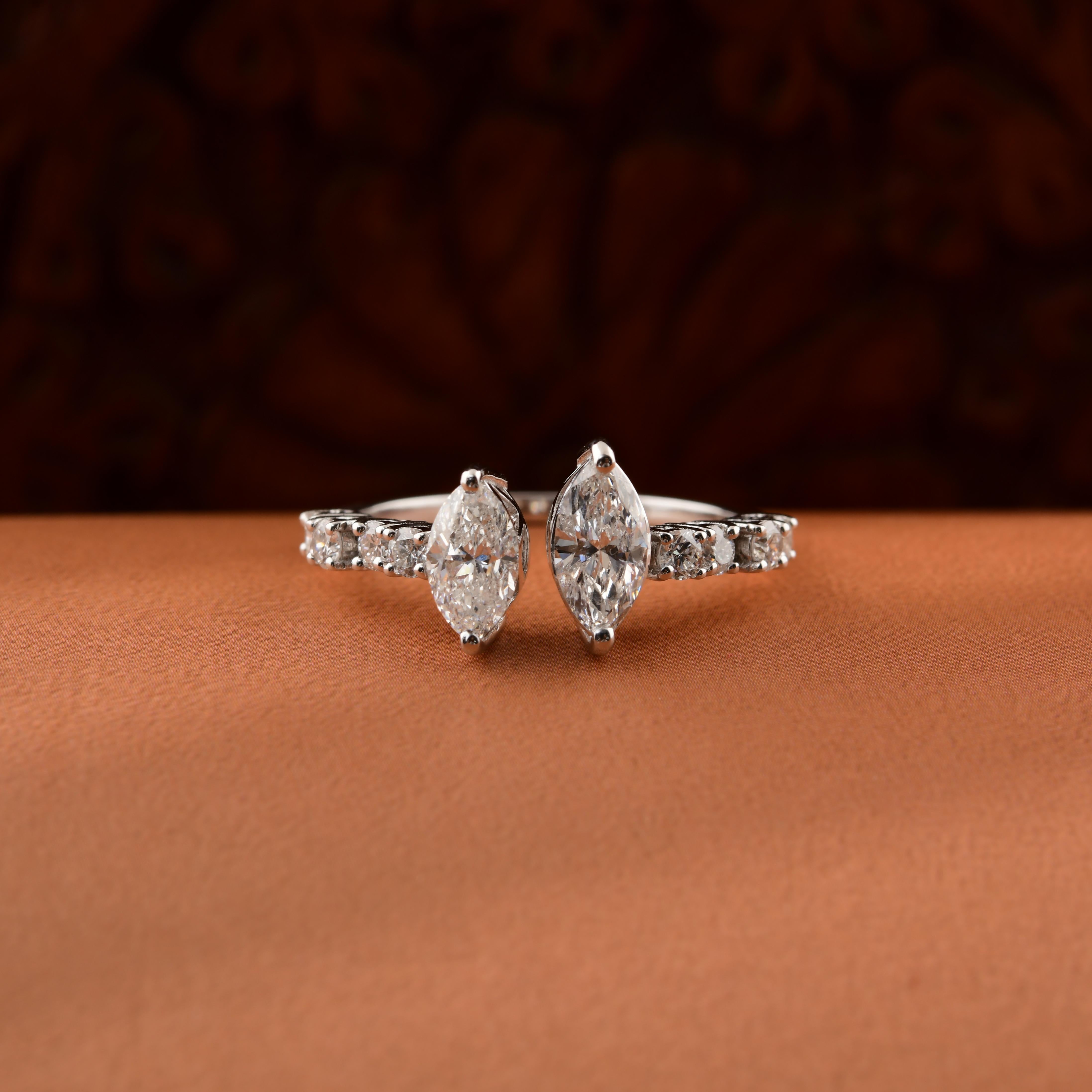 Im Angebot: Zwei Marquise Schliff SI Klarheit HI Farbe Natürlicher Diamant Offener Ring 18k Weißgold () 4