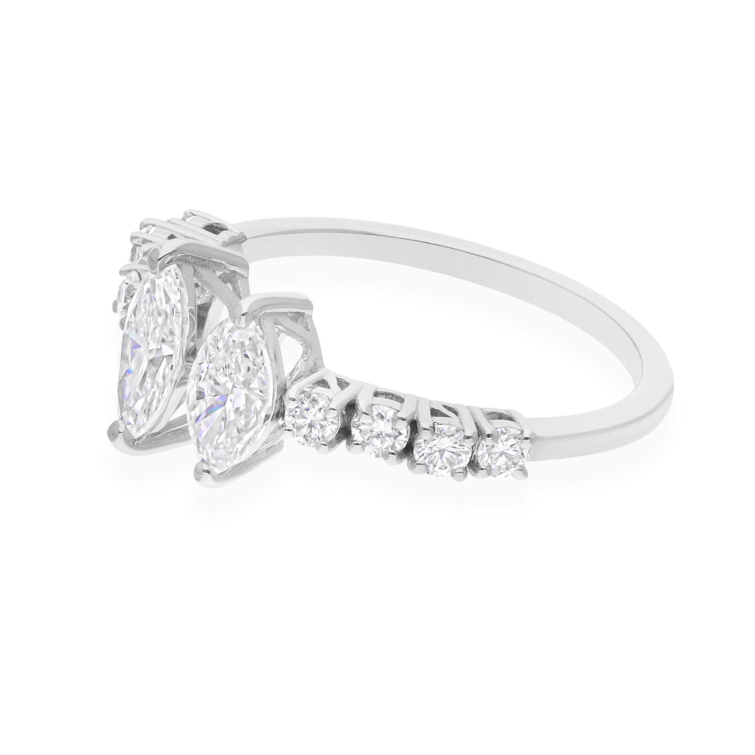 Im Angebot: Zwei Marquise Schliff SI Klarheit HI Farbe Natürlicher Diamant Offener Ring 18k Weißgold () 6