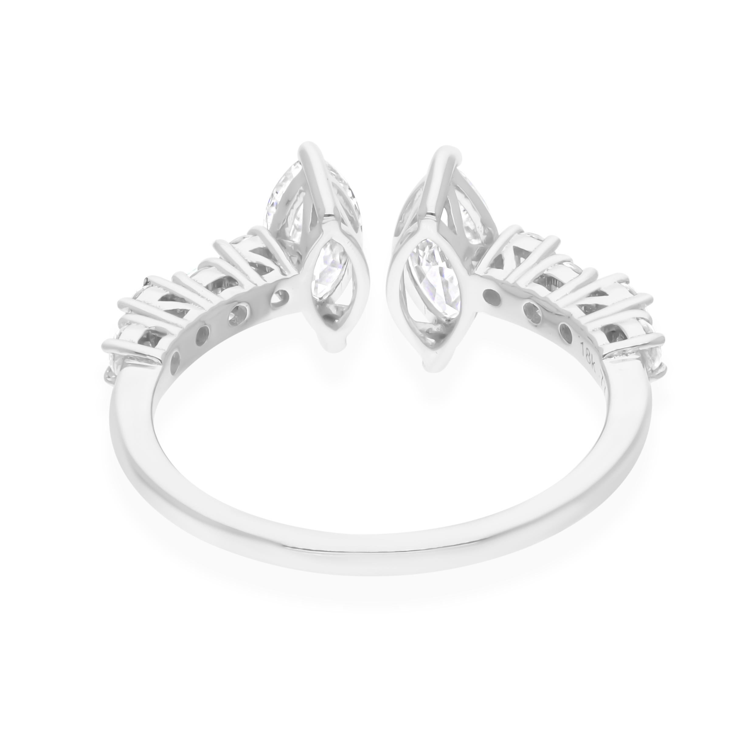 Im Angebot: Zwei Marquise Schliff SI Klarheit HI Farbe Natürlicher Diamant Offener Ring 18k Weißgold () 7