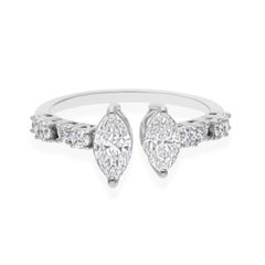 Bague ouverte en or blanc 18k avec deux diamants naturels taille marquise SI Clarity HI Color
