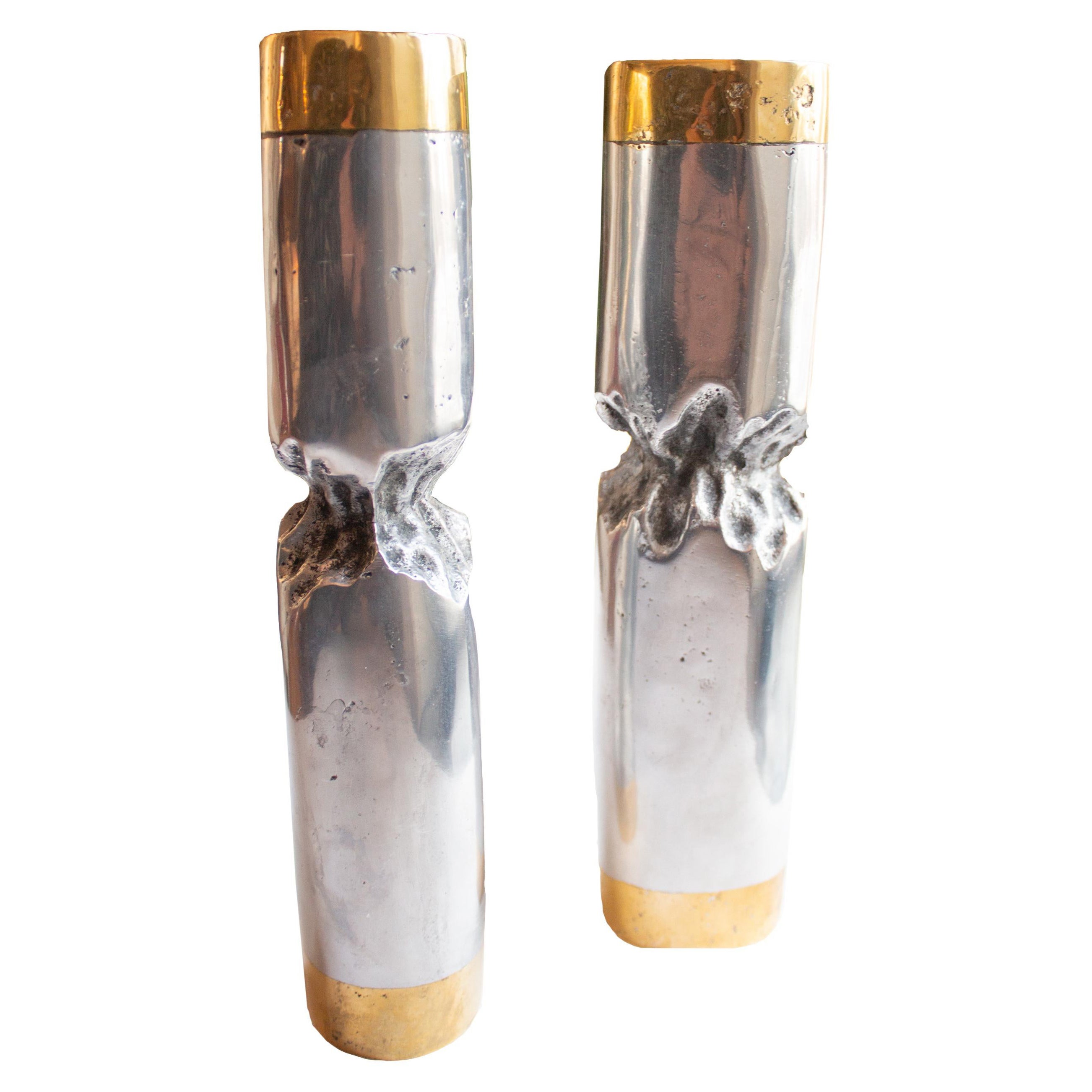 Two Massive Brutalist Candlesticks by David Marshall
