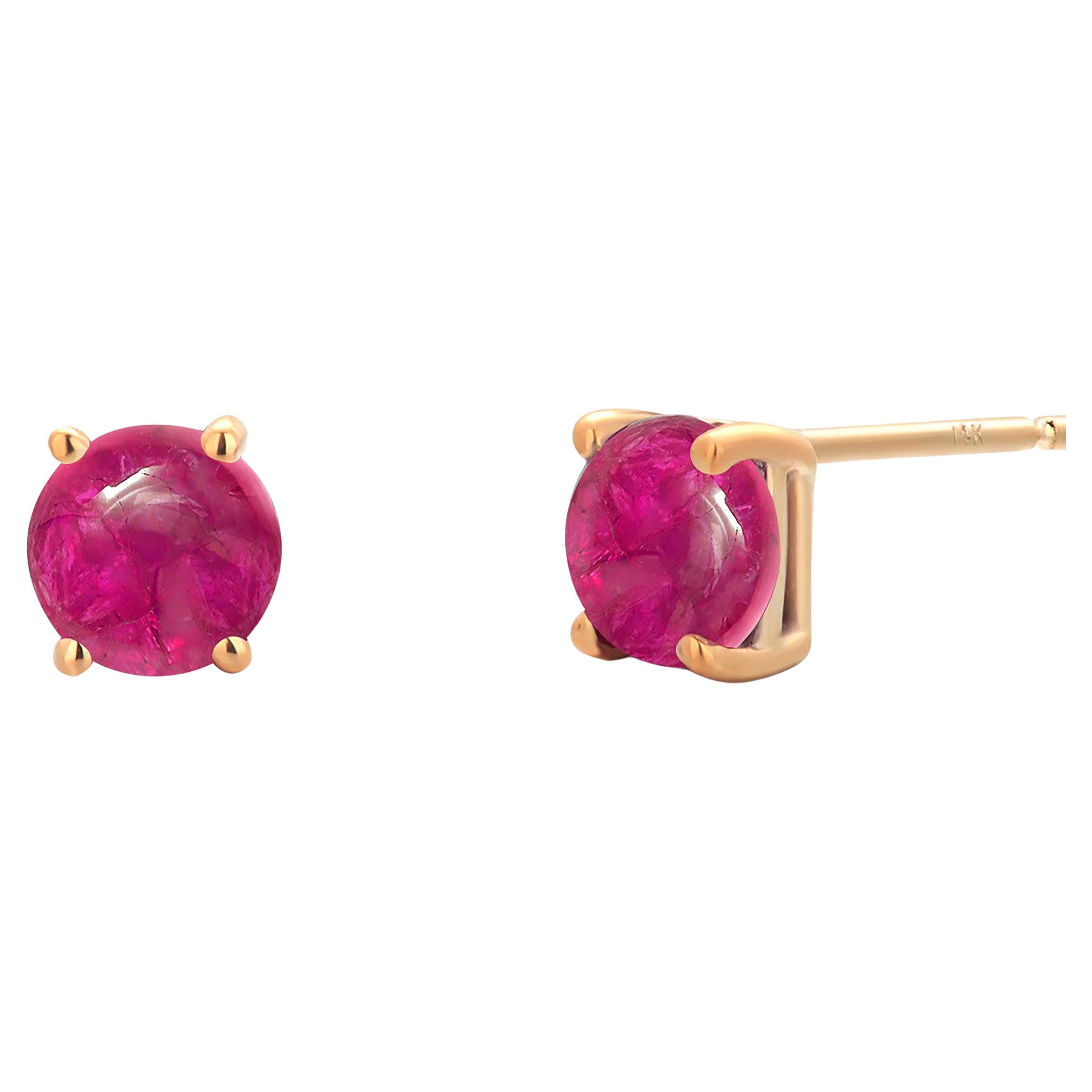 Two Matched Cabochon Rubies Weighing 1.65 Carat 0.23 Inch Yellow Gold Earrings For Sale