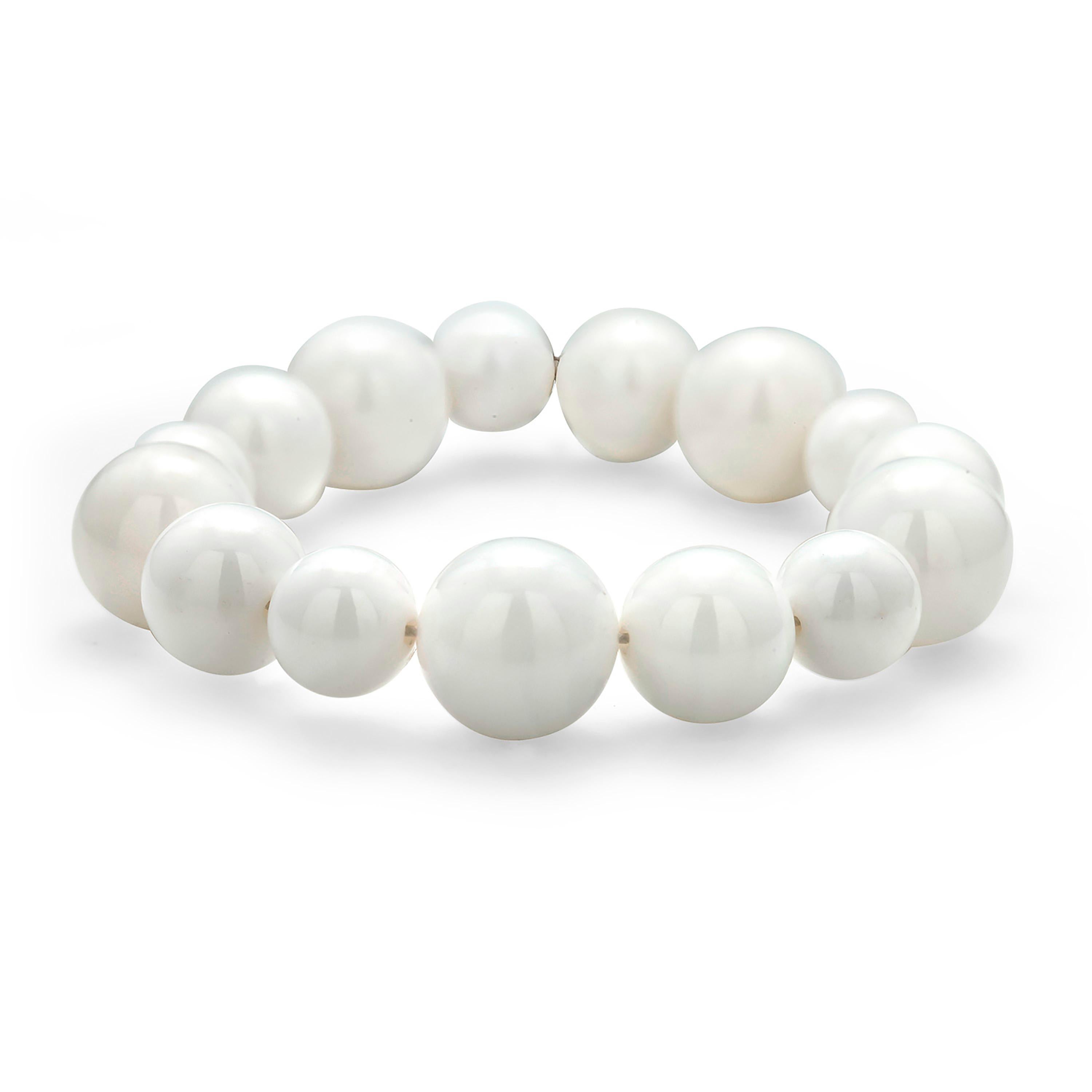 Contemporary Two Matched White Agate Bead Bracelet