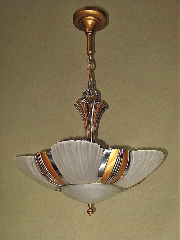 American Two matching 7 light bulb 1930s Art Deco ceiling fixtures, priced each. Restored For Sale