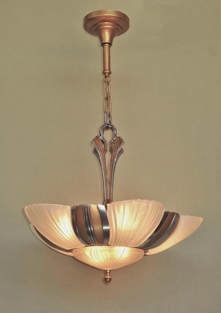 Two matching 7 light bulb 1930s Art Deco ceiling fixtures, priced each. Restored For Sale 2