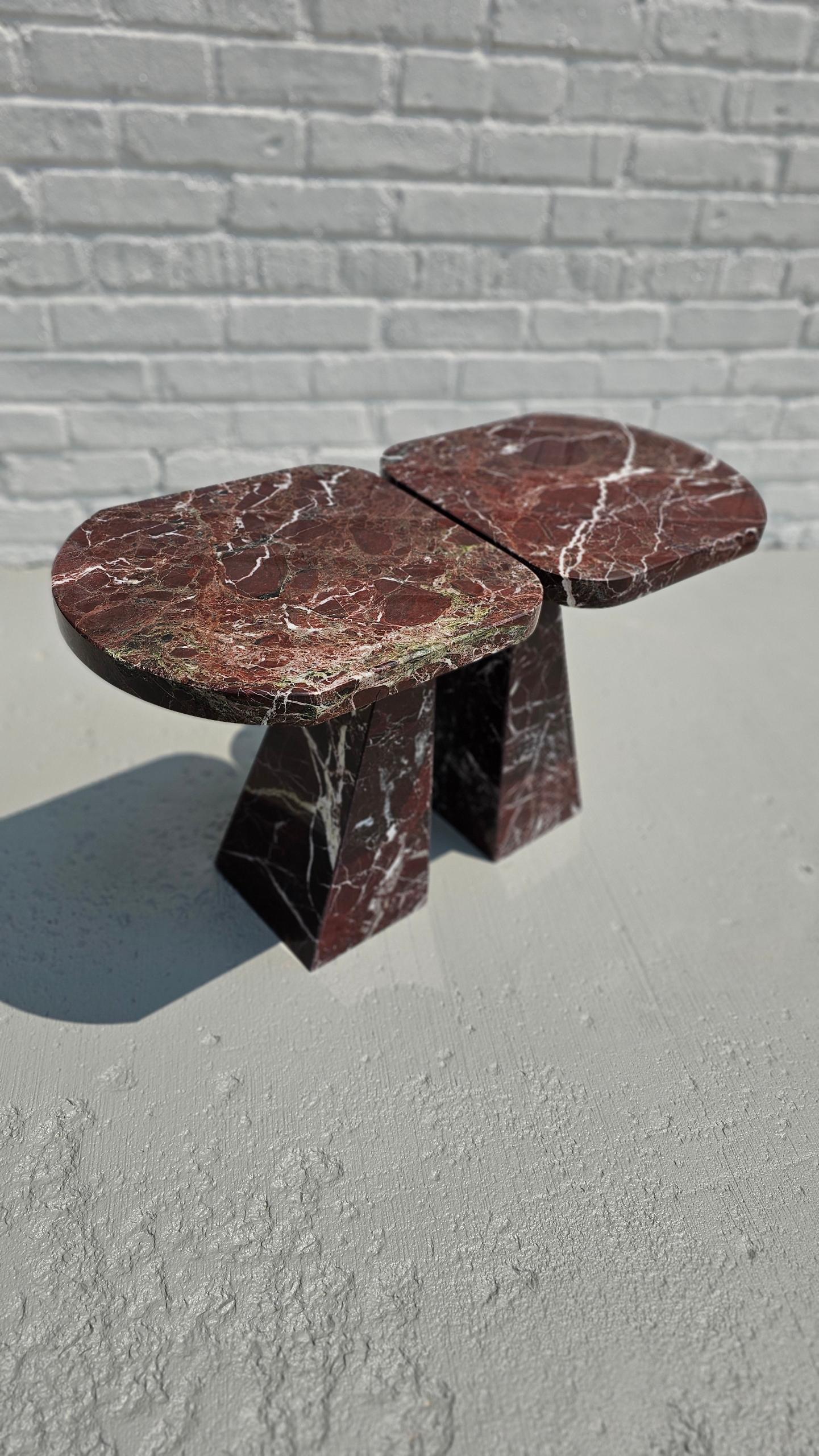 American Two Matching Modern Marble End Tables For Sale