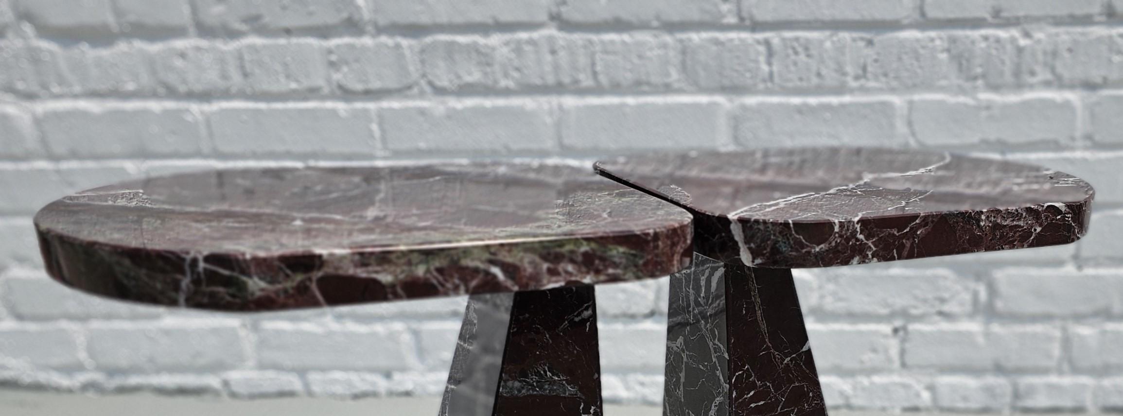 Carved Two Matching Modern Marble End Tables For Sale