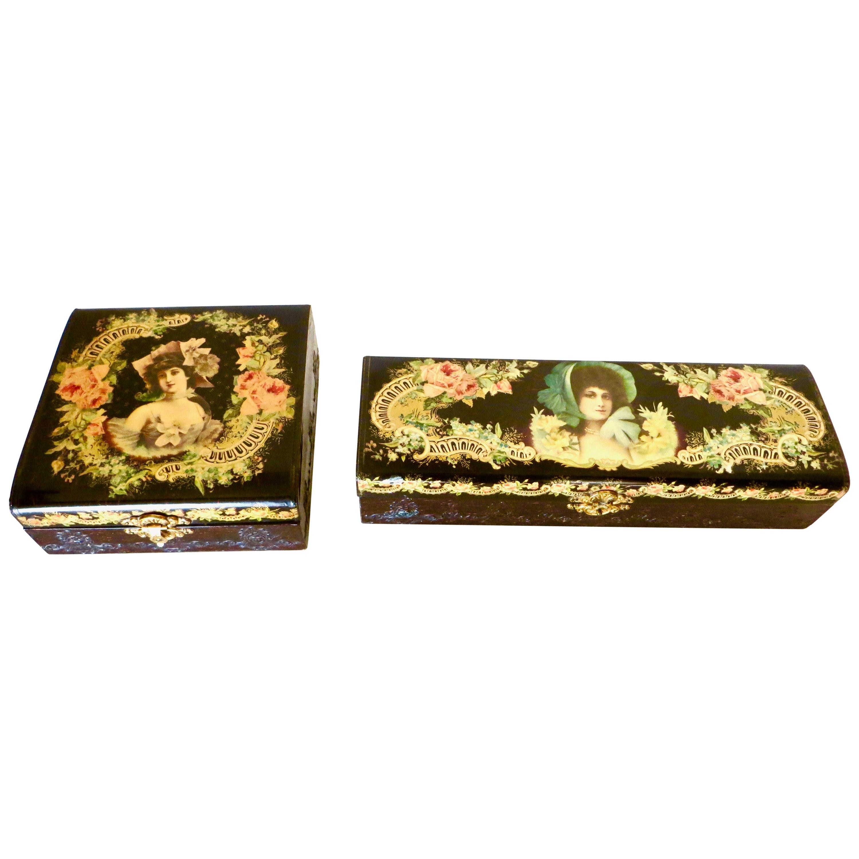 Two Matching Victorian Celluloid Boxes 'Jewelry Box & Glove Box', circa 1890