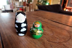Two Matryoshka Nesting Dolls, Traditional Russian Green & Modern Black 2C113