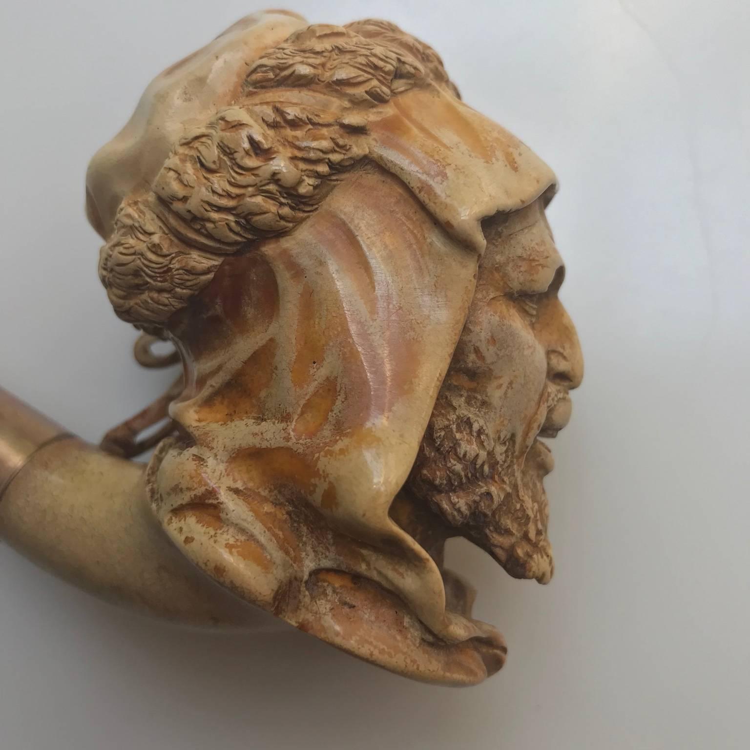 20th Century Two Meerschaum Pipes, Arab Man and Man with Turban
