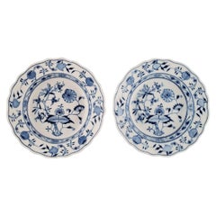 Two Meissen Blue Onion Deep Plates in Hand-Painted Porcelain, Early 20th C