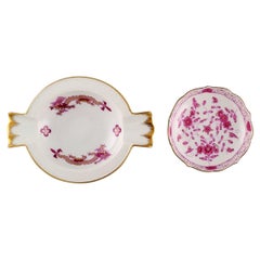 Two Meissen Caviar Bowls in Porcelain with Hand-Painted Pink Flowers