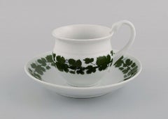 Two Meissen Green Ivy Vine Leaf Coffee Cups in Hand-Painted Porcelain
