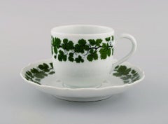 Two Meissen Green Ivy Vine Leaf Coffee Cups with Saucers in Porcelain