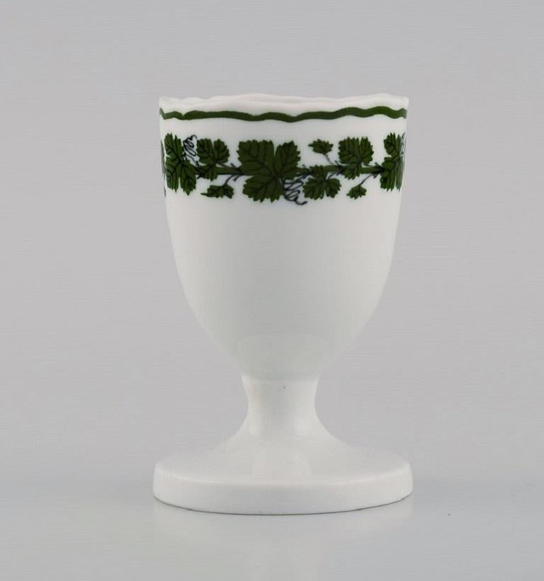 Hand-Painted Two Meissen Green Ivy Vine Leaf Egg Cups and Two German Toothpick Holders For Sale