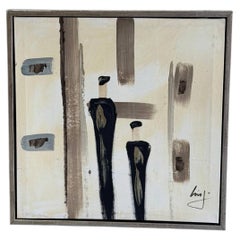 Two Men Art Canvas Painting Vintage Framed Artwork