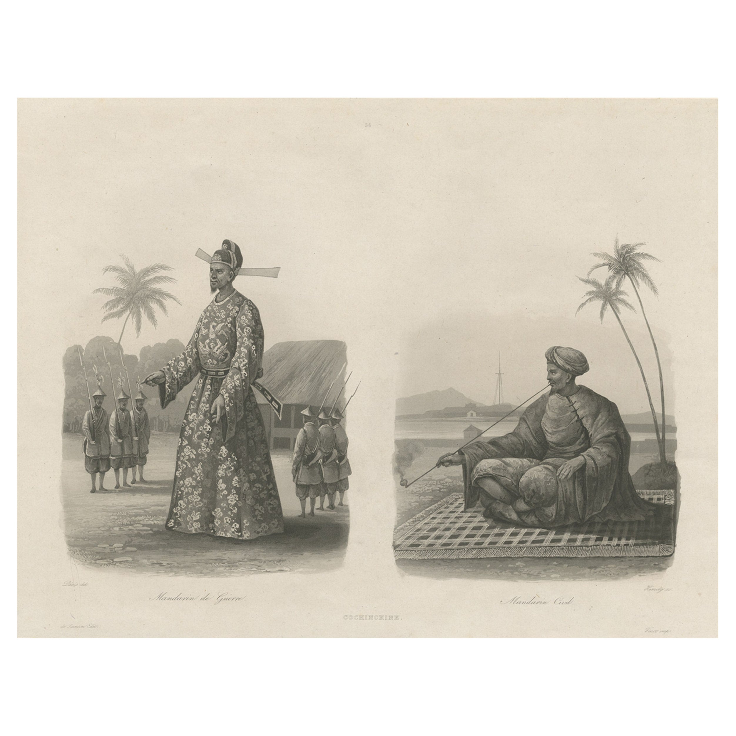 Men in civilianischem und militärischem Outfit aus Cochinchine oder Südvietnam, 1830