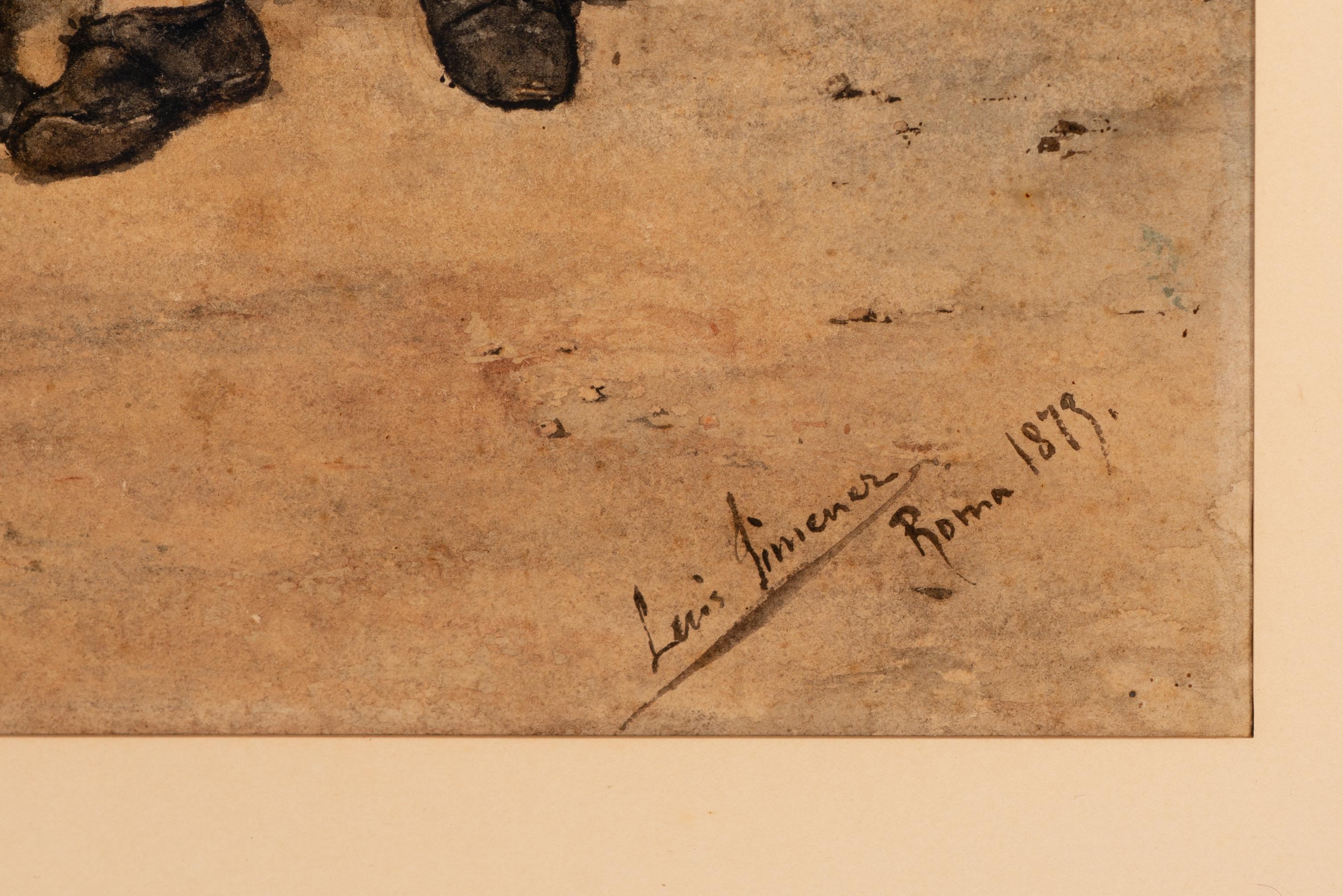 Autre Deux hommes sur un banc. Aquarelle. JIMÉNEZ ARANDA, Luis. Rome, Italie, 1879. en vente