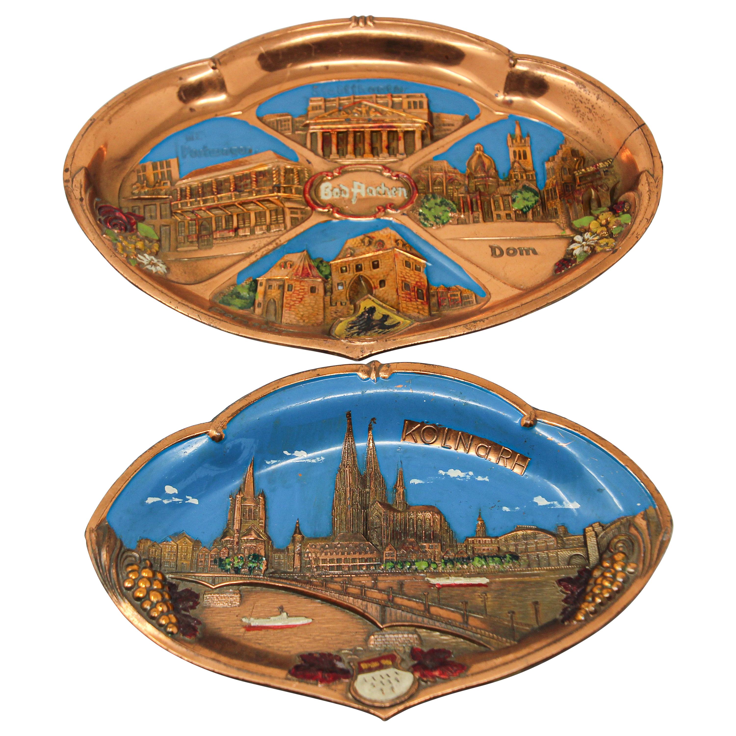 Two Metal Copper Plates Souvenir of Germany