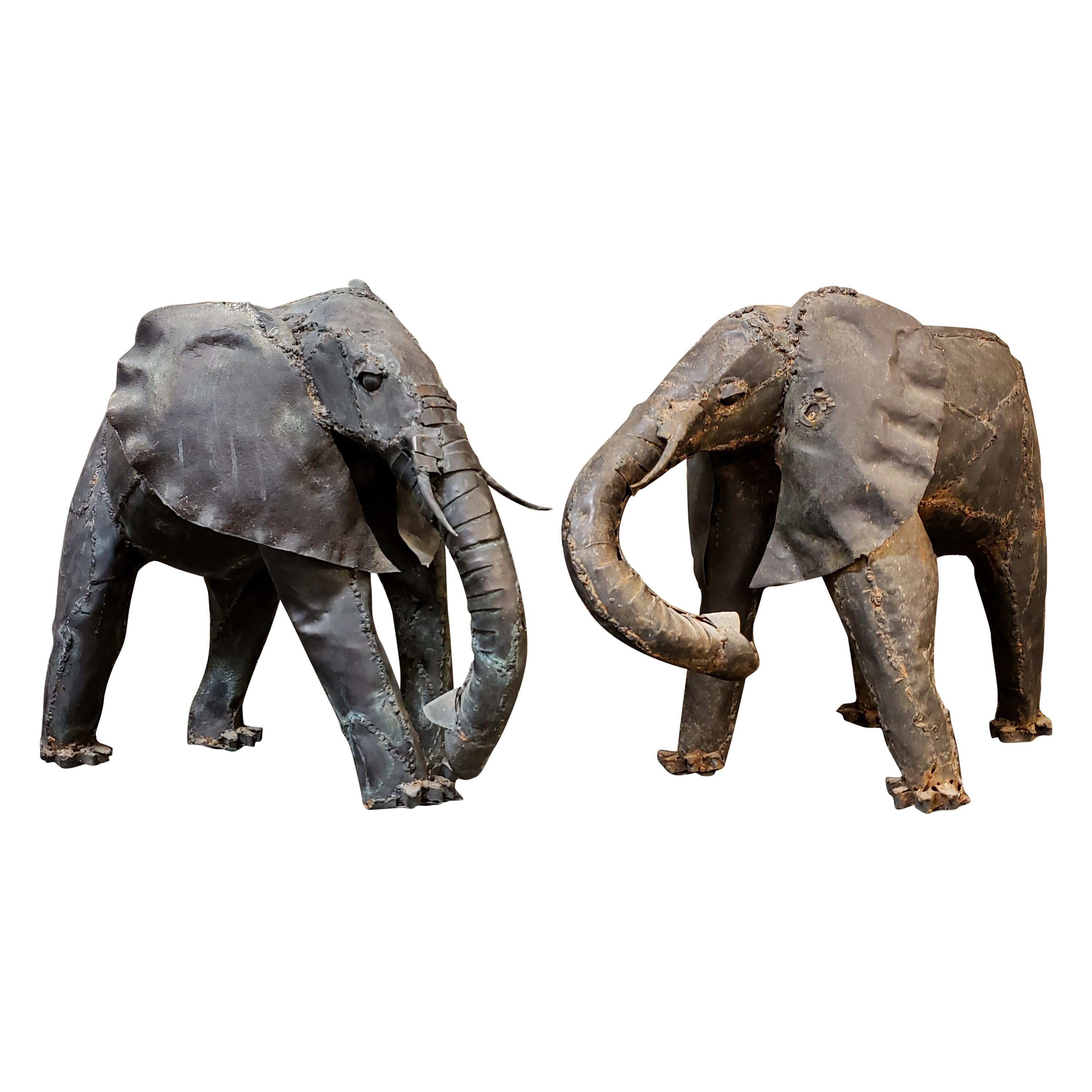 Two Metal Elephant Scultpures For Sale