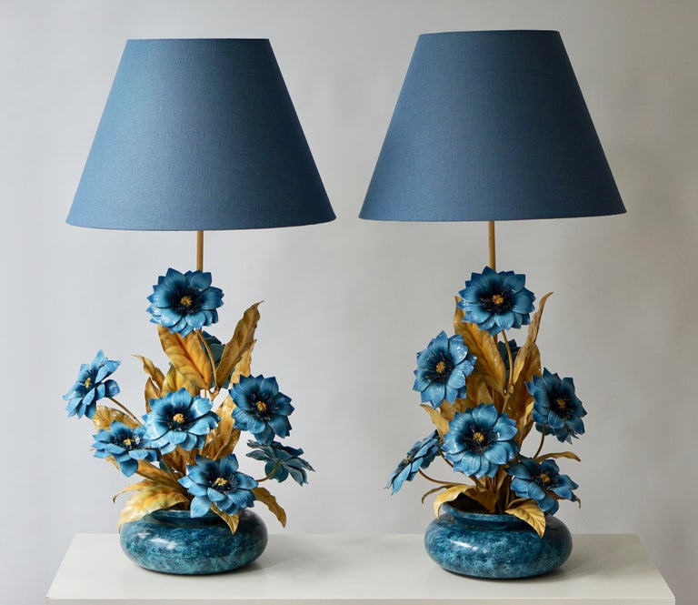 Two Metal Painted Flower Table Lamps at 1stDibs metal flower lamp