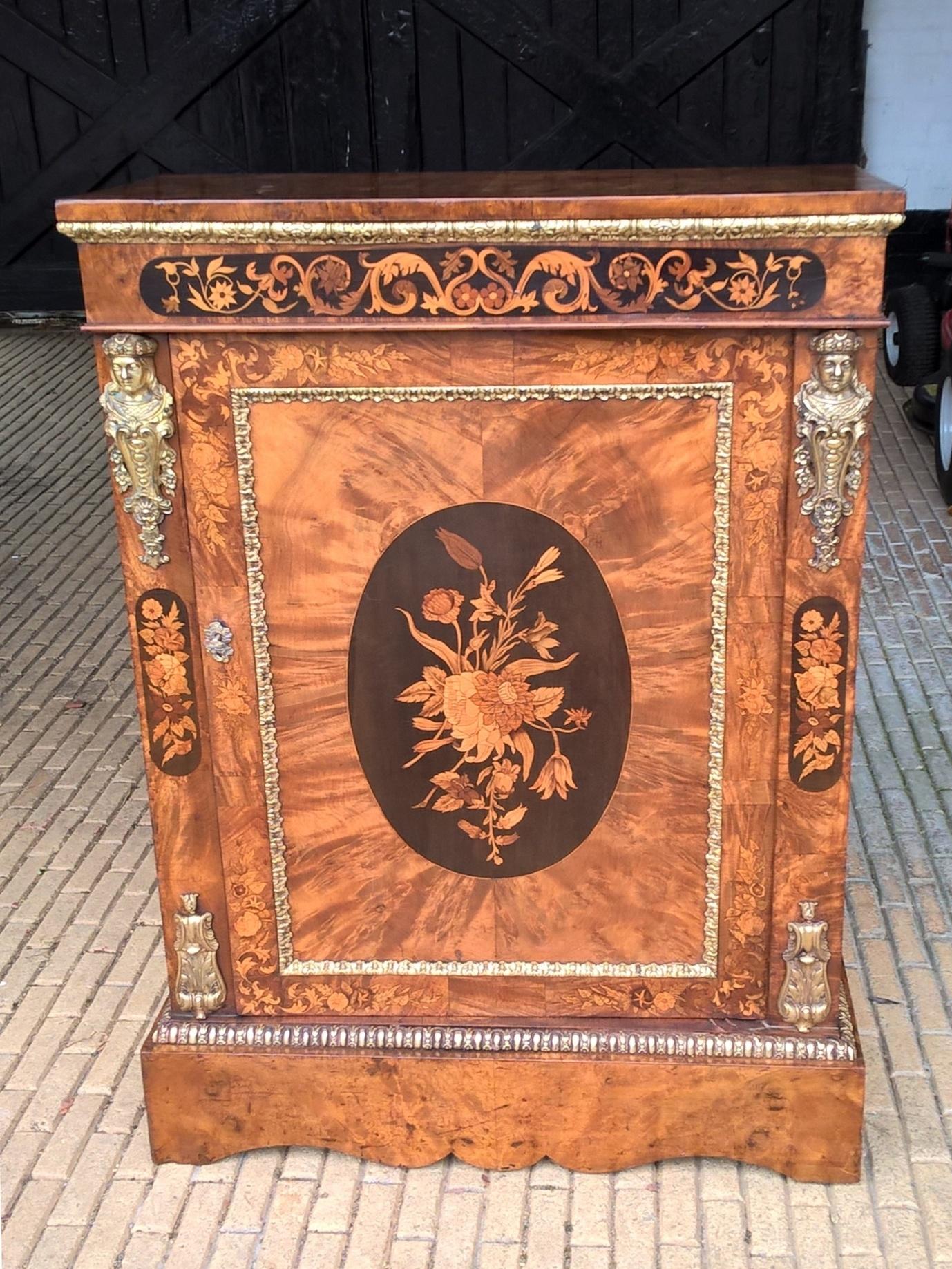 Two Mid-19th Century Metal Mounted Walnut and Marquetry Pier Cabinets For Sale 4