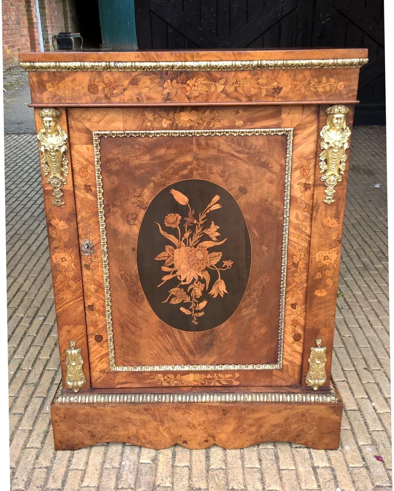 Two Mid-19th Century Metal Mounted Walnut and Marquetry Pier Cabinets For Sale 5