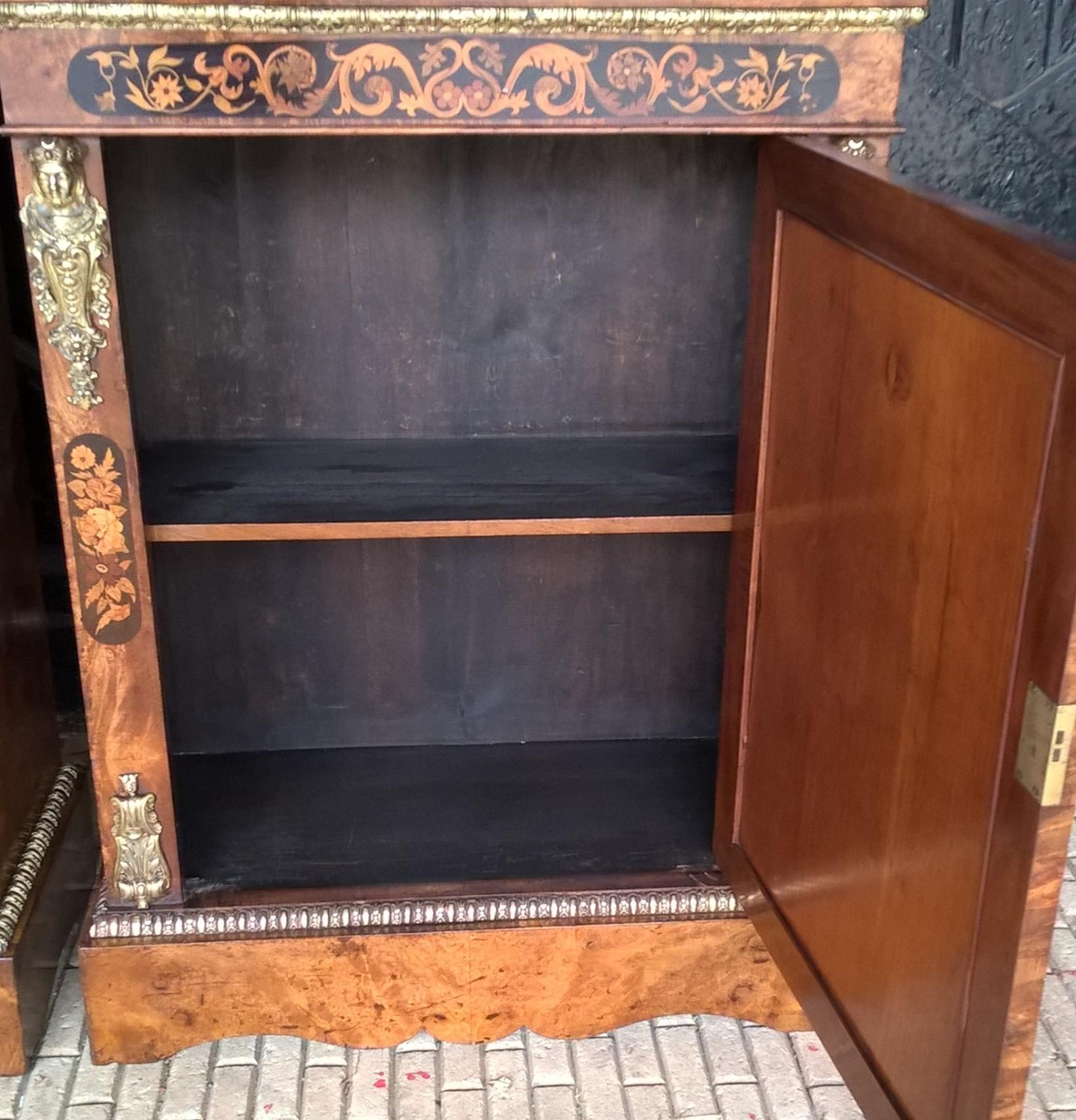 Two Mid-19th Century Metal Mounted Walnut and Marquetry Pier Cabinets For Sale 8