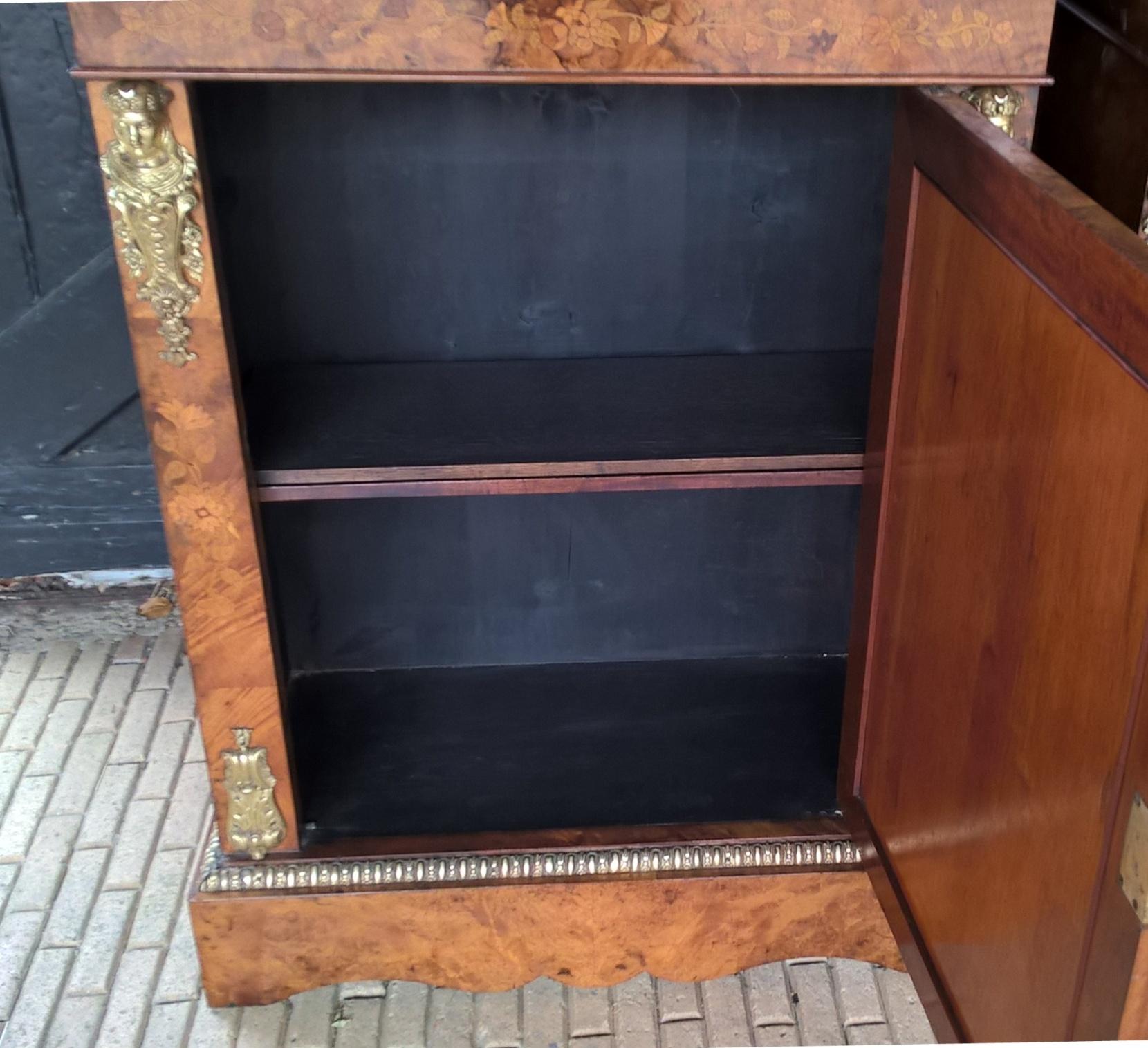 Two Mid-19th Century Metal Mounted Walnut and Marquetry Pier Cabinets For Sale 9