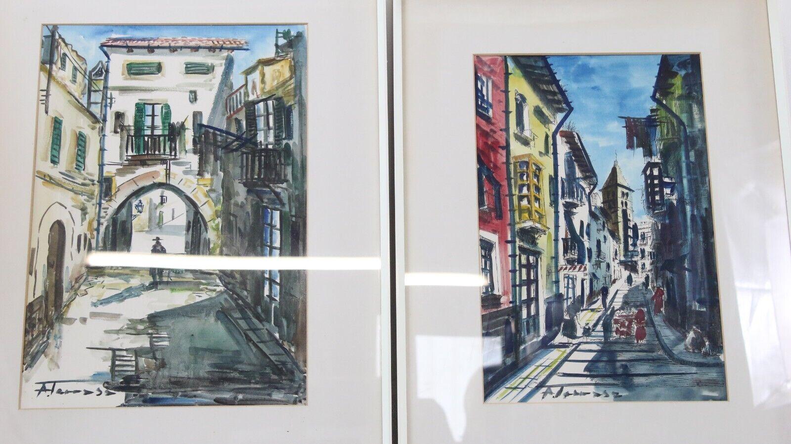 Two Mid Century 1960 Spanish Watercolour Paintings For Sale 5