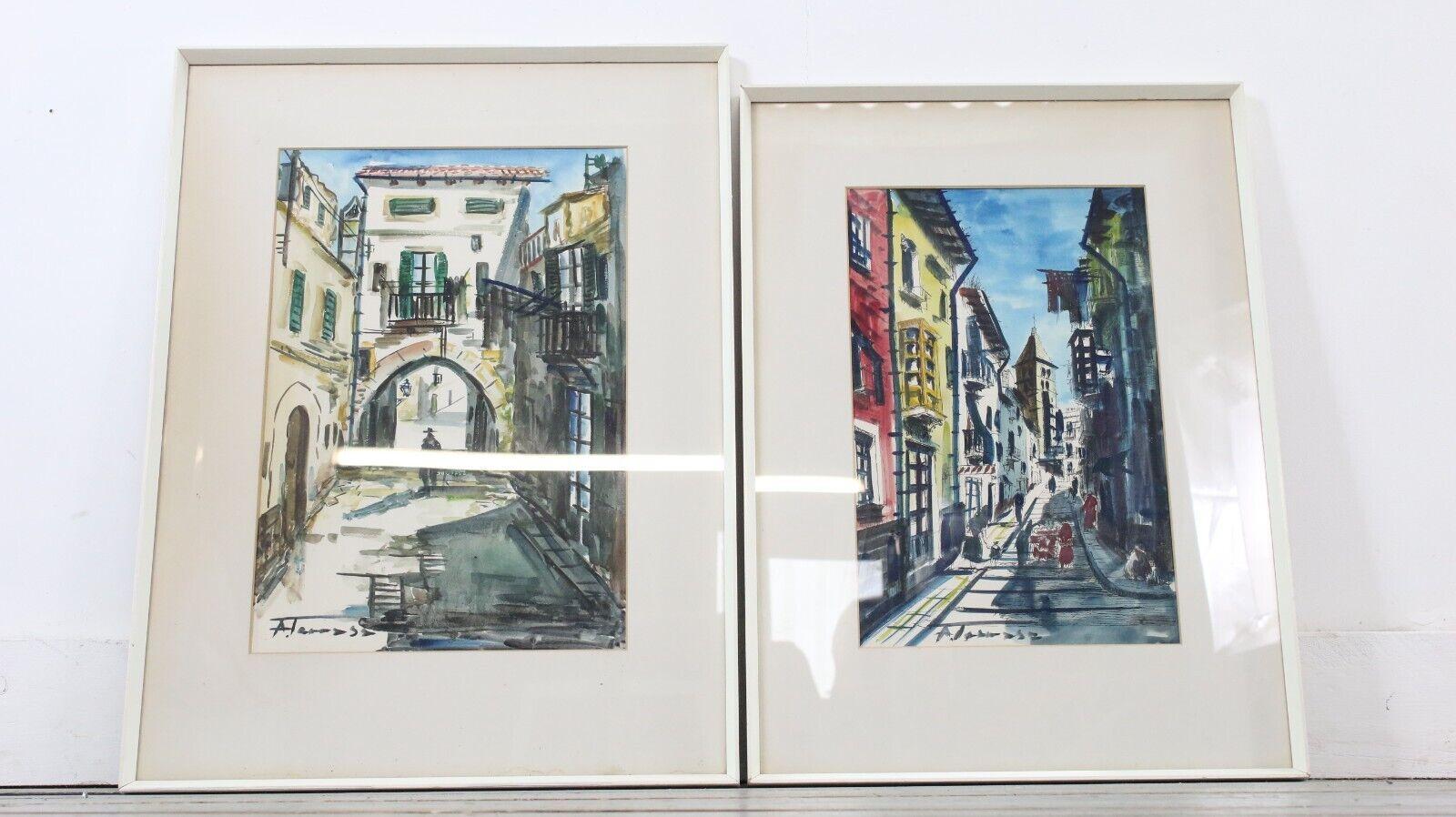 Deux peintures à l'aquarelle espagnoles du milieu du siècle 1960 en vente 6