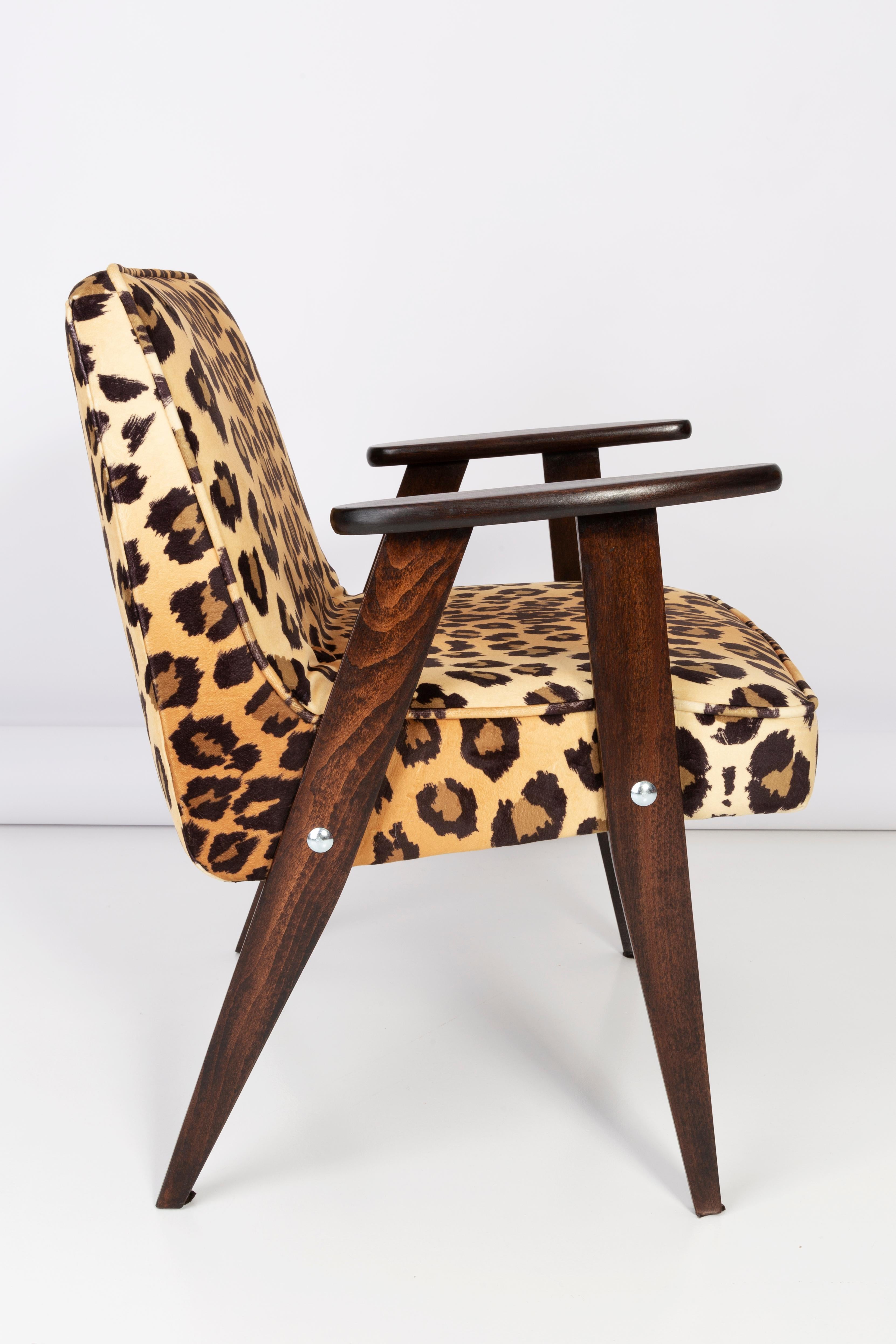 Polish Two Midcentury 366 Armchairs in Leopard Print Velvet, Jozef Chierowski, 1960s For Sale