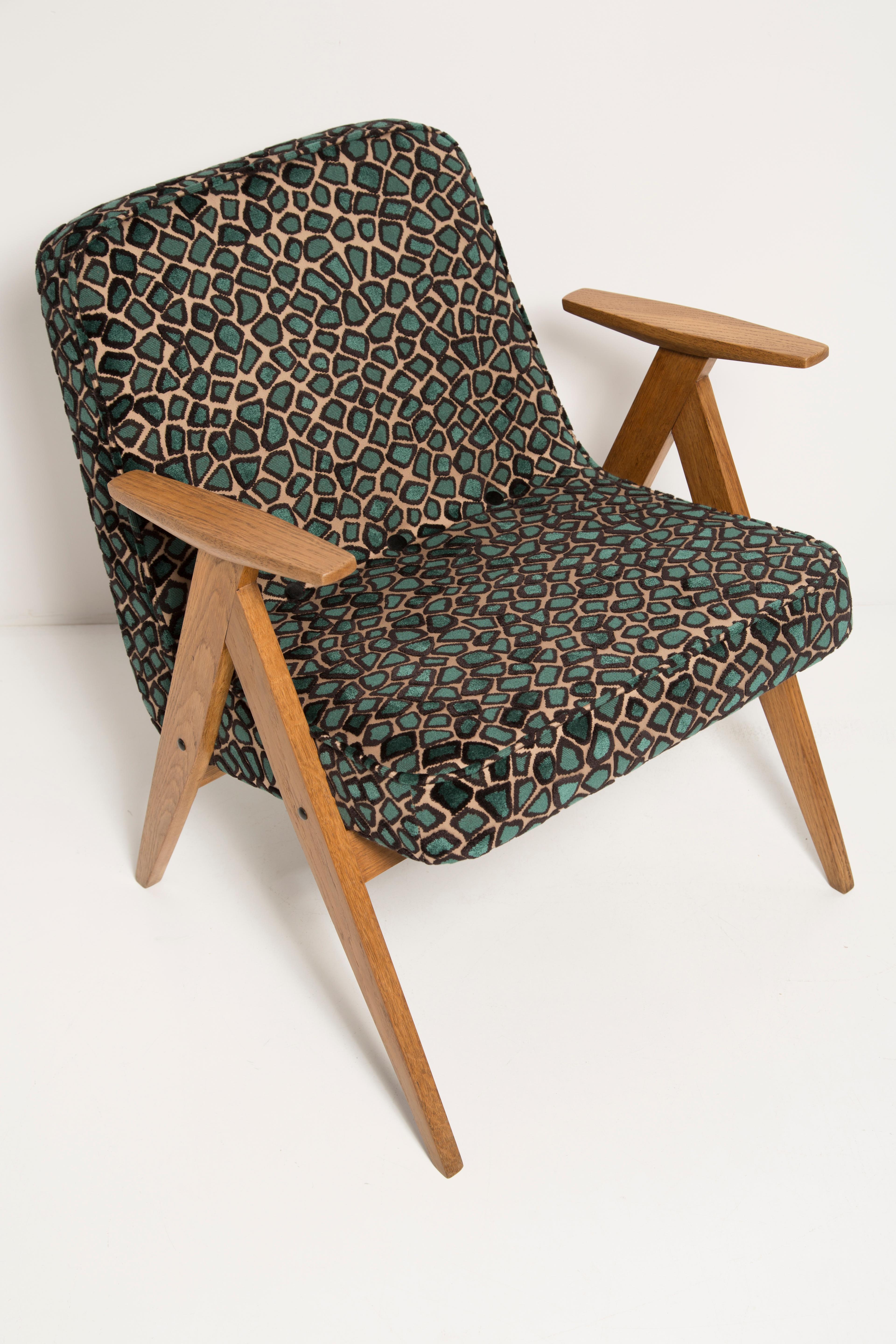 Hand-Crafted Two Mid Century 366 Armchairs in Leopard Velvet, by Chierowski, Europe, 1960s For Sale
