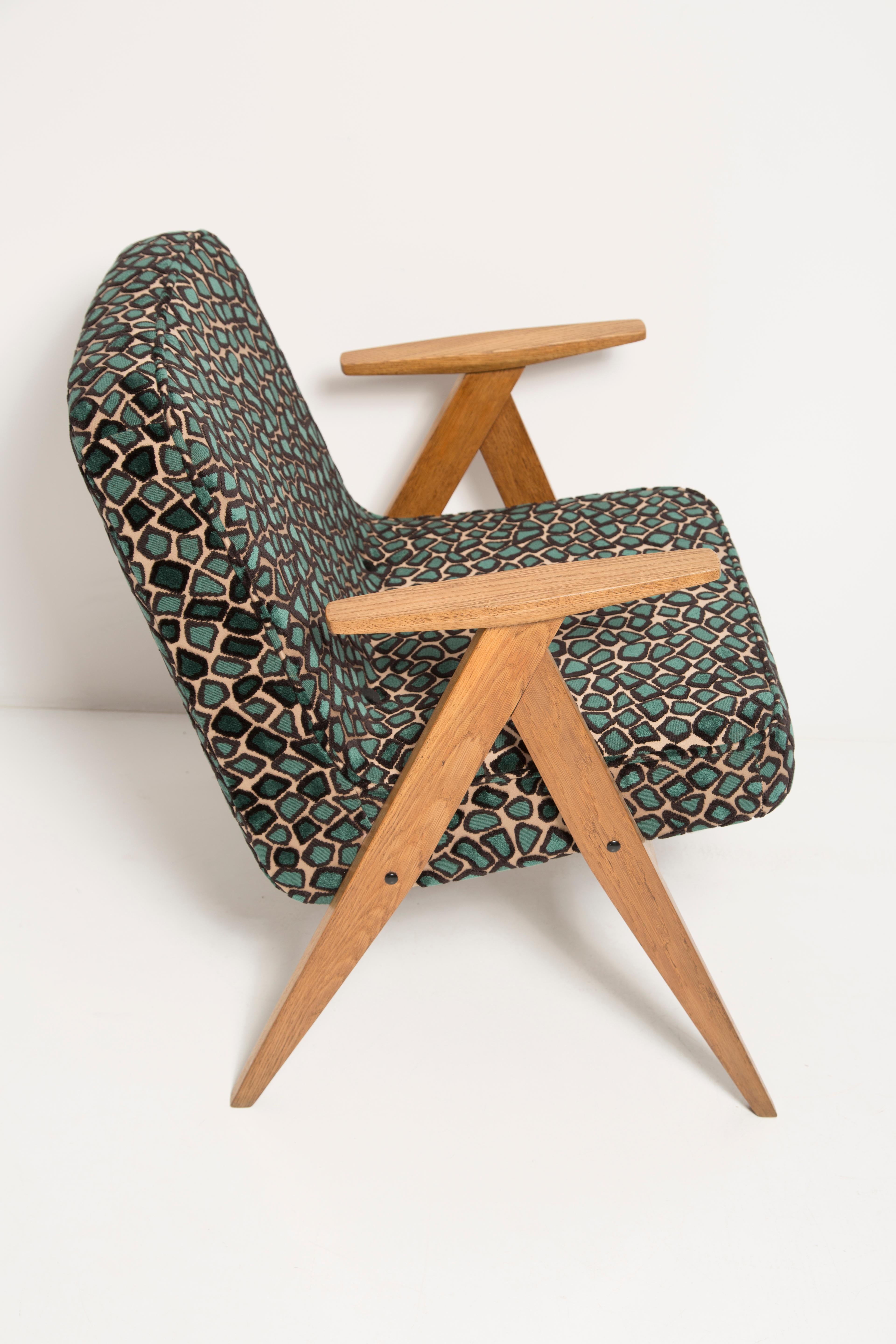 Textile Two Mid Century 366 Armchairs in Leopard Velvet, by Chierowski, Europe, 1960s For Sale
