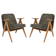 Two Mid Century 366 Armchairs in Leopard Velvet, by Chierowski, Europe, 1960s