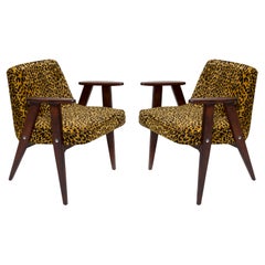 Two Mid-Century 366 Armchairs in Leopard Velvet, Jozef Chierowski, Europe 1960s