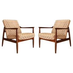 Two Mid Century Armchairs by E. Homa, Jacquard Velvet by Camengo, Europe, 1960s