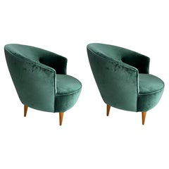 Deux fauteuils du milieu du siècle dans le style de Federico Munari (tissu Dedar), Italie