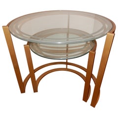 Two Midcentury Art Glass and Metal Framed Nesting Tables, Italy